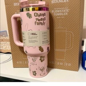 Stanley’s light pink 40oz with Stitch and gold floral accents. New.